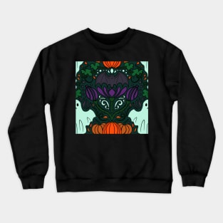 Spooky Ghost and Bat and Pumpkin Halloween Damask Repeat Print Deep Green Crewneck Sweatshirt